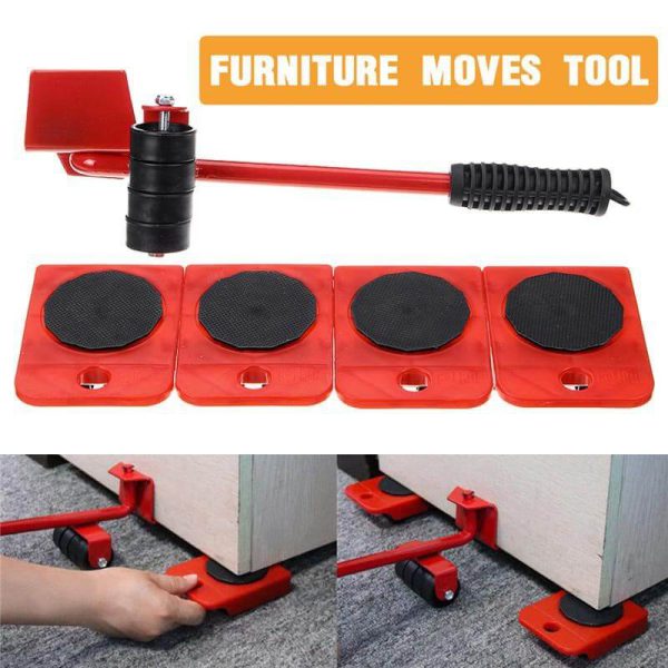 (5 In 1) Heavy Furniture Move Tool Transport Lifter Shifter Moving Kit Slider Remover Rolling Wheel Corner Mover Set.