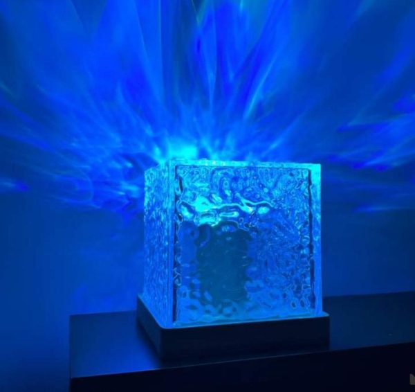 Dynamic Rotating Water Ripple Night Light 3 Colors Flame Crystal Lamp