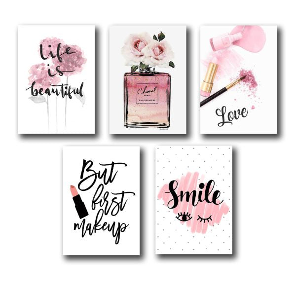 Set Of 5 Make Up Themed Girls Room Decore